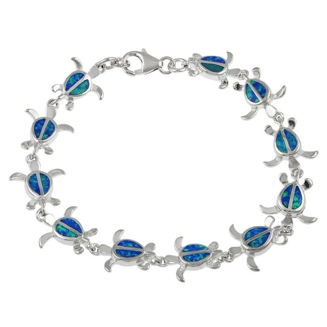 Sterling Silver Blue Opal Sea Turtle Bracelet  