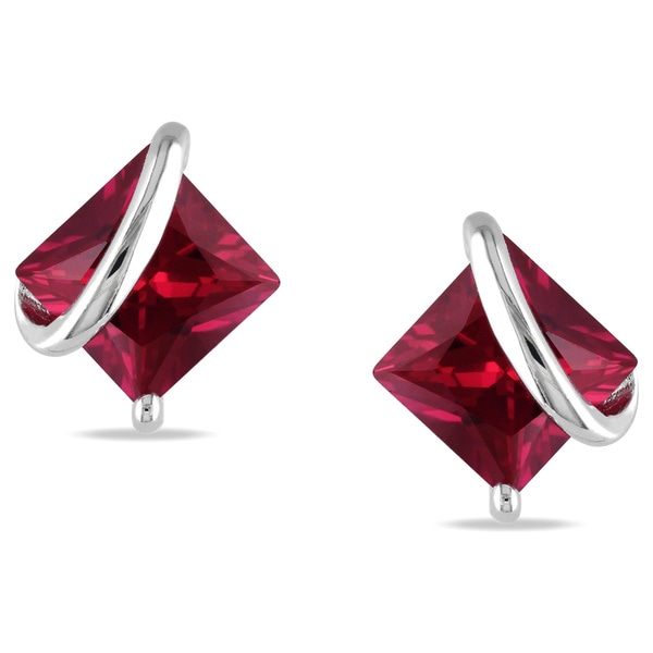 Miadora Sterling Silver Created Ruby Stud Earrings Miadora Gemstone Earrings