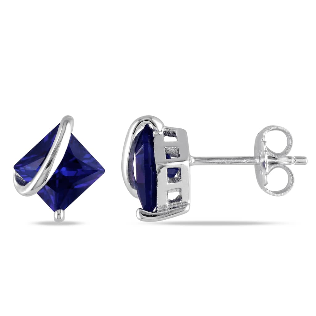 Miadora Sterling Silver Created Sapphire Birthstone Crossover Stud Earrings