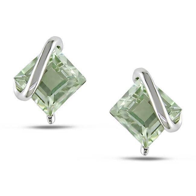 Miadora Sterling Silver Green Amethyst Stud Earrings