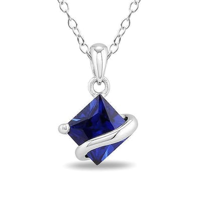 Miadora Sterling Silver Created Sapphire Fashion Necklace