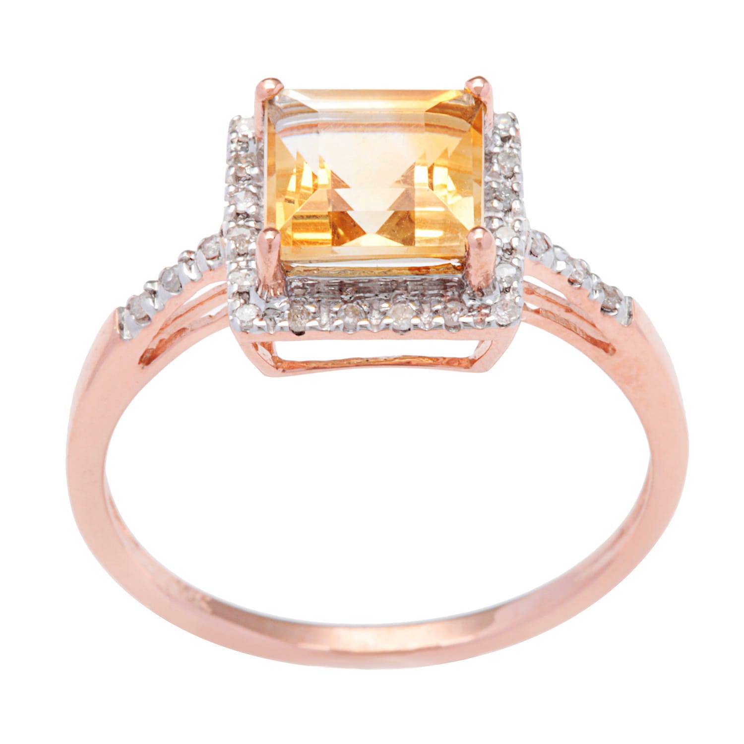 Viducci 10k Square-cut Gold Citrine and 1/10 TDW Diamond Ring (G-H, I1-I2)
