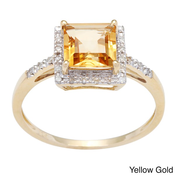 Viducci 10k Square cut Gold Citrine and 1/10 TDW Diamond Ring (G H, I1