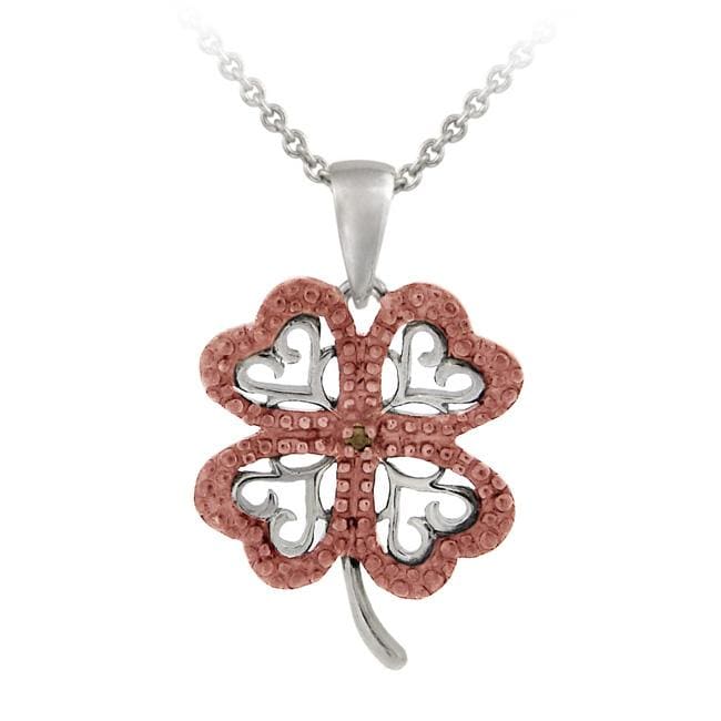 DB Designs Rose Gold over Silver Champagne Diamond Four leaf Clover