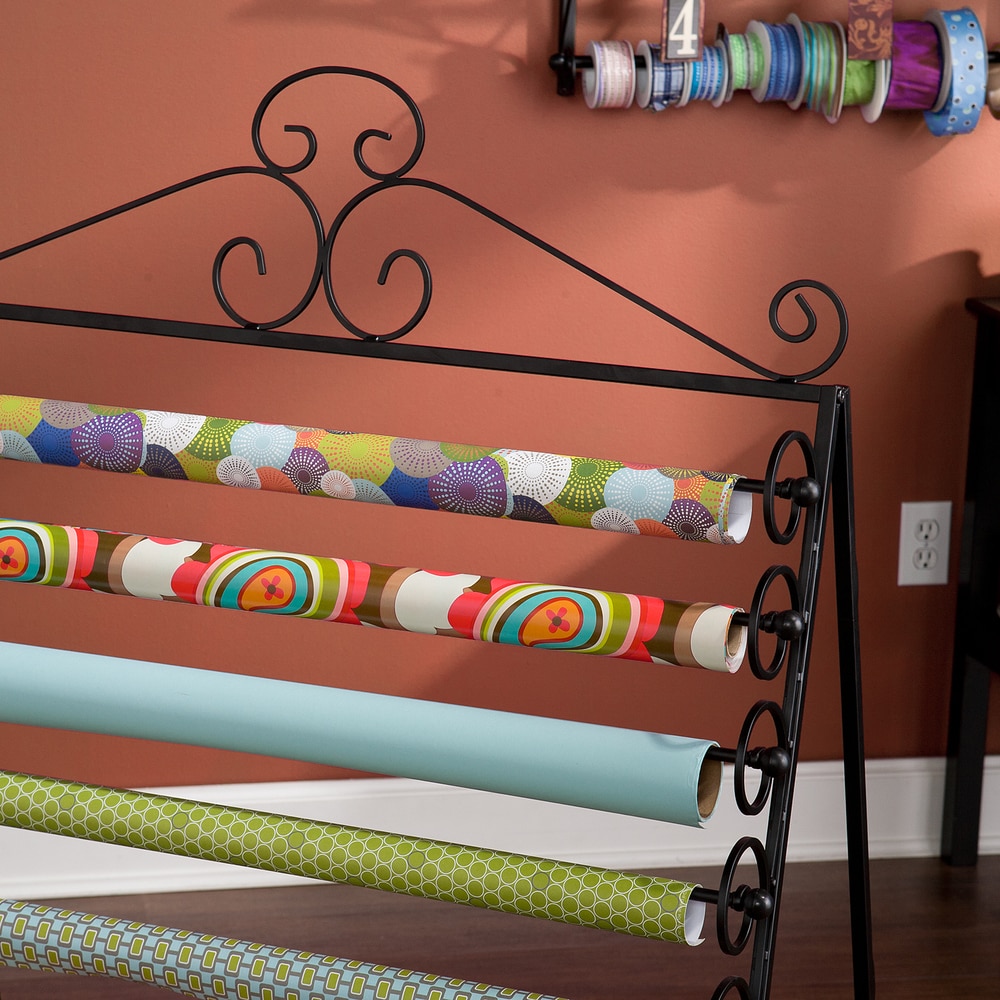 SEI Furniture Leal Black Wrapping Paper and Craft Storage Rack On
