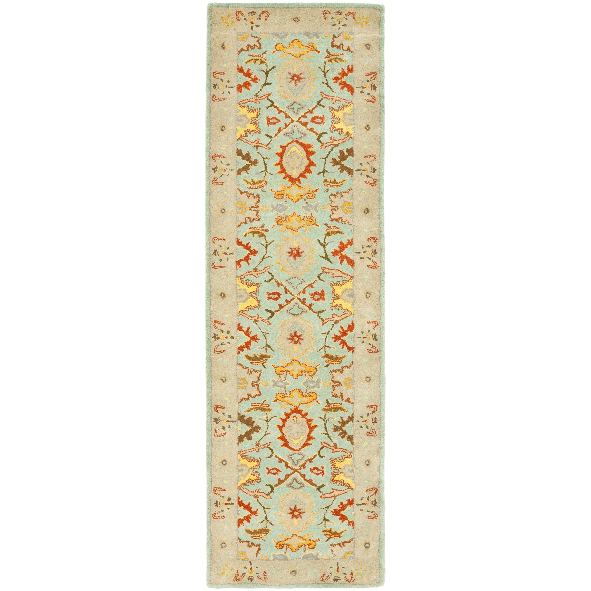 Handmade Treasures Light Blue/ Ivory Wool Runner (23 X 8)