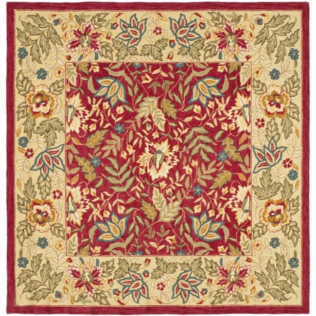 Safavieh Handmade Boitanical Red Ivory Wool Rug 8 X Square Safavieh Handmade Boitanical Red Ivory Wool Rug 8 X27