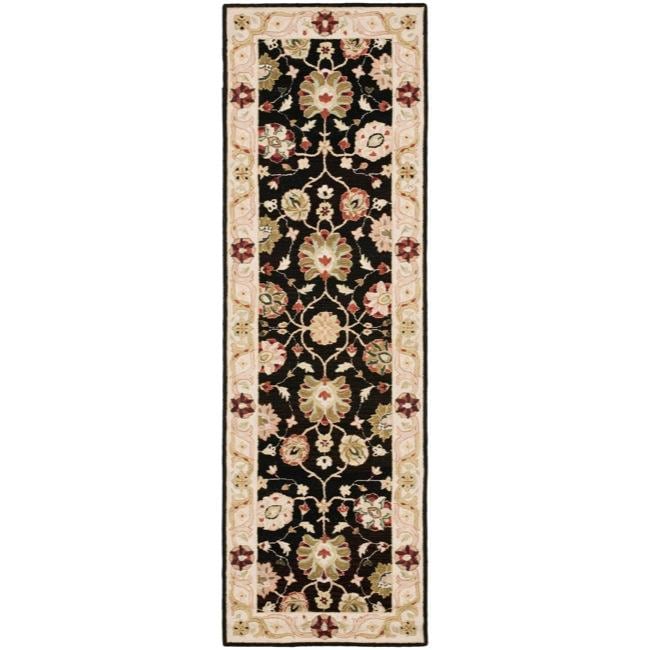 Micro Hand hooked Mahal Black/ Beige Wool Runner (26 X 10)