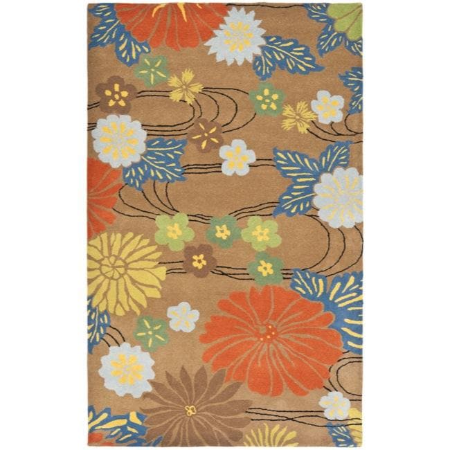 Handmade Soho Brown Floral New Zealand Wool Rug (6 X 9)