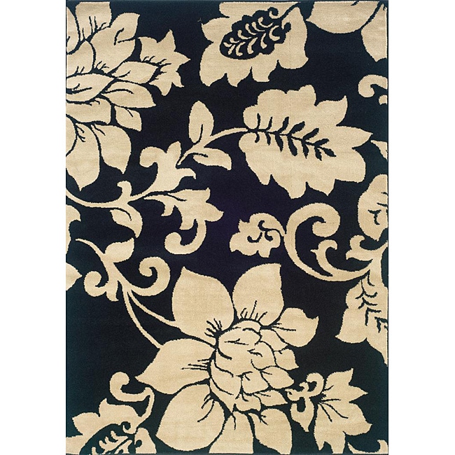 Indoor Black/ Ivory Floral Area Rug (32 X 55)