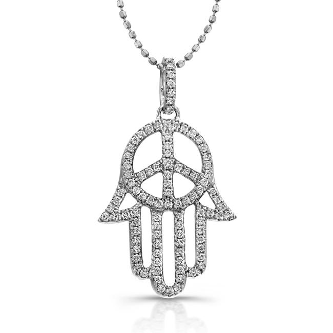 Sterling Silver Diamond Hamsa Peace Sign Necklace Free Shipping Today 13527956