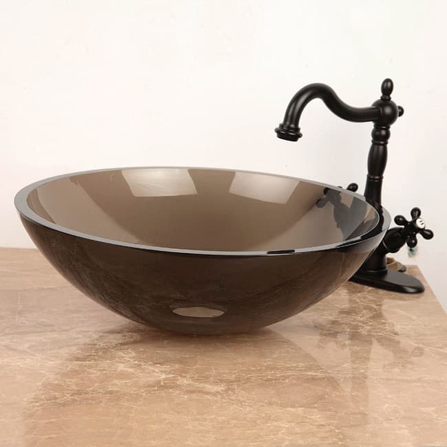 Round Amber Bronze Tempered Glass Bathroom Vessel Sink