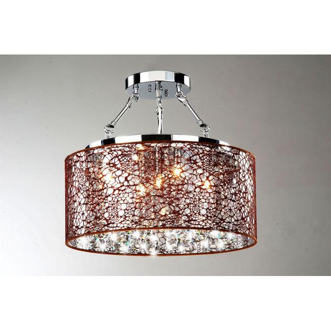 Indoor 5 light Brown And Chrome Semi Flushmount Chandelier