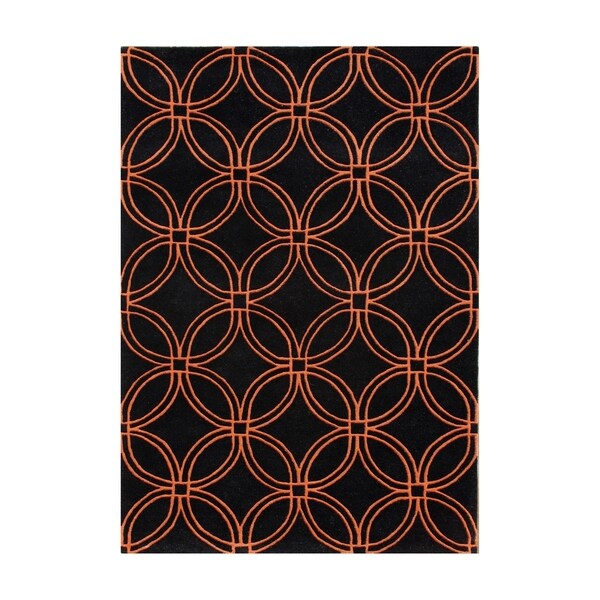 Alliyah Handmade Black and Tigerlily Intersecting Circles New Zealand Blend Wool Rug - 8' x 10'