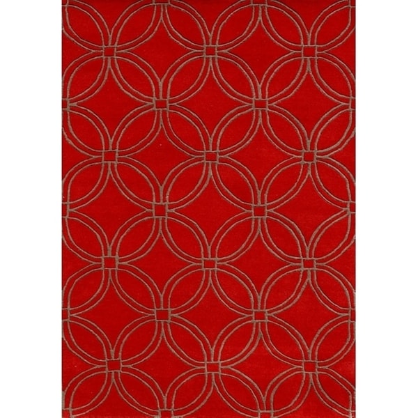 Alliyah Handmade Red CirclesNew Zealand Blend Wool Rug - 8' x 10'