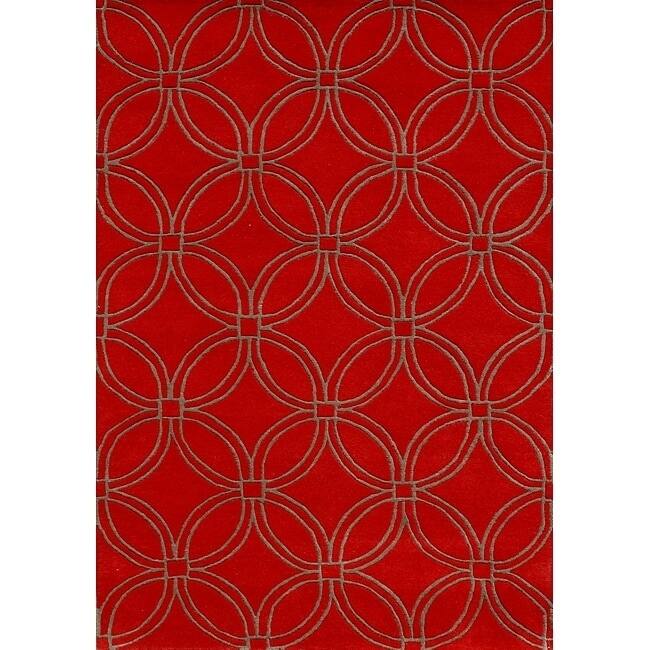 Alliyah Handmade Red CirclesNew Zealand Blend Wool Rug - 8' x 10'