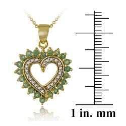 Glitzy Rocks 18k Gold over Silver Emerald and Diamond Heart Necklace Glitzy Rocks Gemstone Necklaces