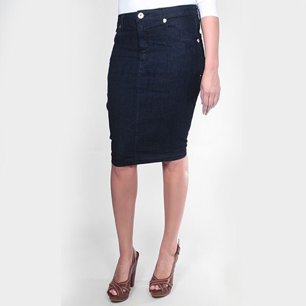 dark blue denim pencil skirt