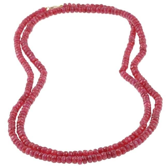 DaVonna Red Ruby Roundel 36-inch Necklace with 14k Gold Claw Clasp