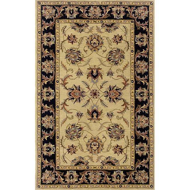 Hand-tufted Traditional Beige/ Black Wool Area Rug (3'6 x 5'6)