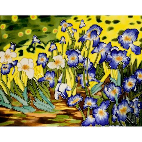Vincent Van Gogh 'Irises' Hand Painted Felt Backed Wall Accent Tile