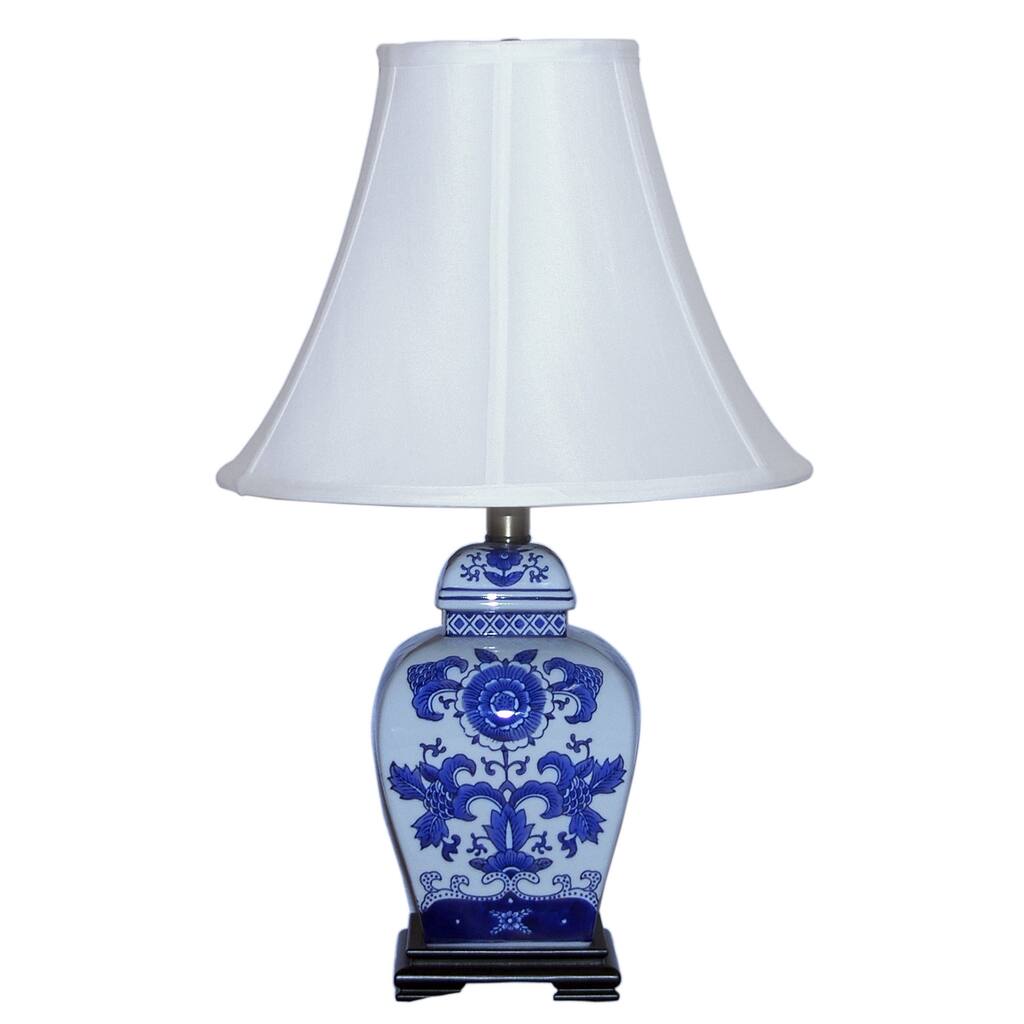 Blue and White Mum Square Temple Jar Table Lamp