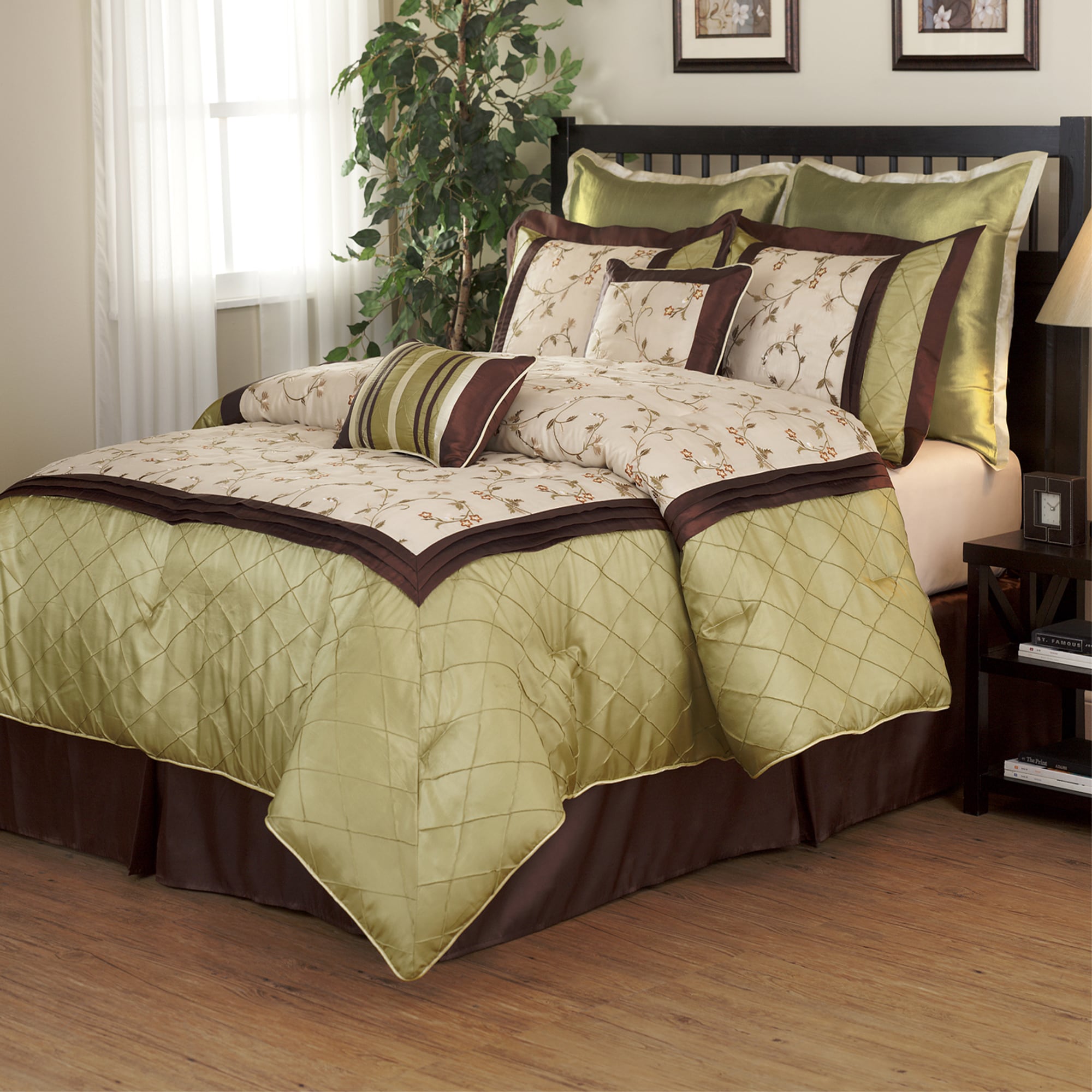 Shop Savanna Green Brown 8 Piece Comforter Set Free Shipping