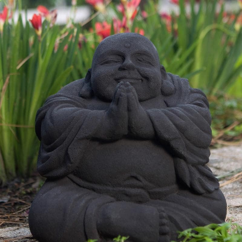 Volcanic Ash Namaste Black Happy Buddha Statue, Handmade in Indonesia ...