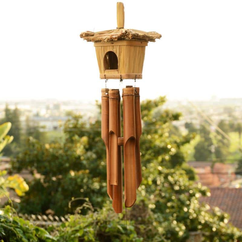 Handmade Bamboo Wind Chime Bird House (Indonesia) - Brown