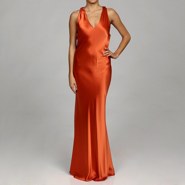 Issue New York Women's Coral Draped Back Evening Gown