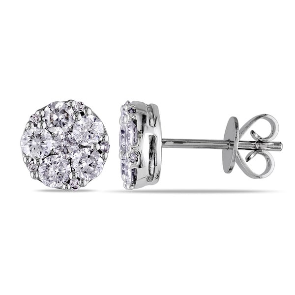 Miadora 10k White Gold 1ct TDW Diamond Cluster Earrings   13538482