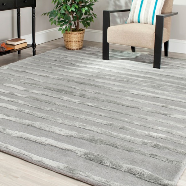 Safavieh Handmade Soho Stripes Grey New Zealand Wool Rug - 7'6 x 9'6