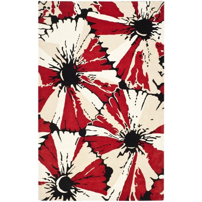 Handmade Soho Red New Zealand Wool Rug (36 X 56)