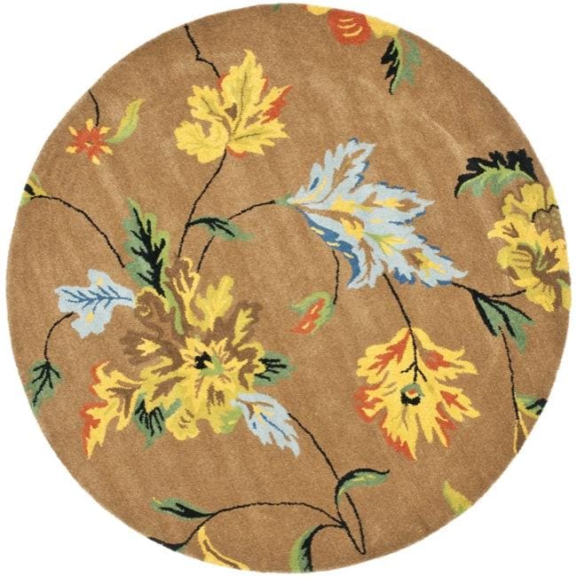 Handmade Soho Brown Floral New Zealand Wool Rug (6 Round)