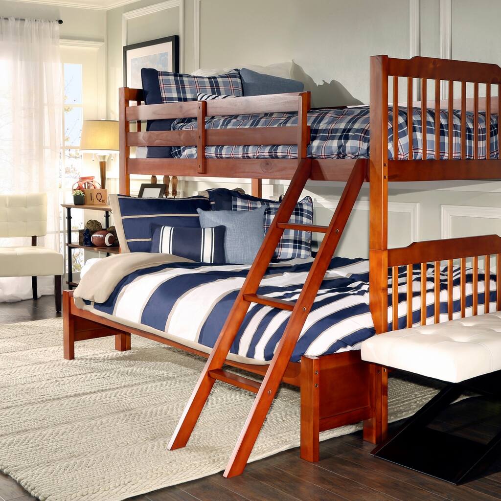 IQ Kids Simone Mahogany Wood Twin-over-Full Bunk Bed