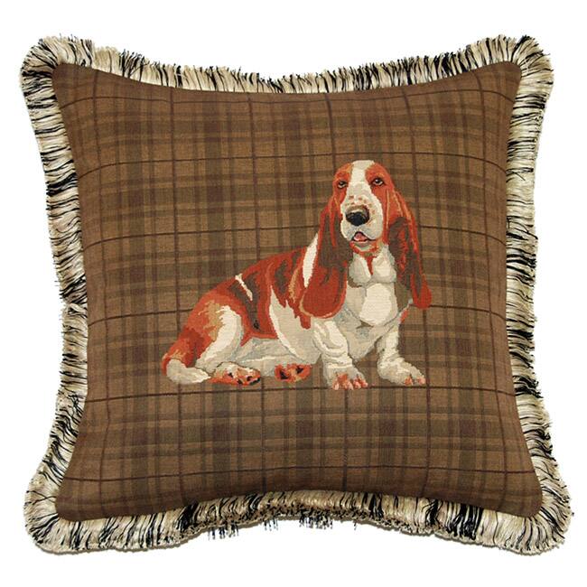 Coronoa Decor French Woven Feather and Down Filled Jaquard Basset Hound Pillow