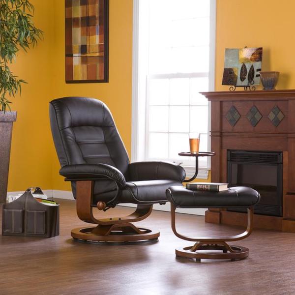 Windsor Black Leather Recliner and Ottoman Set Upton Home Recliners