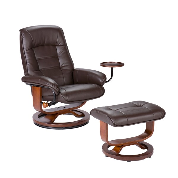 shop harper blvd windsor brown leather recliner and ottoman set