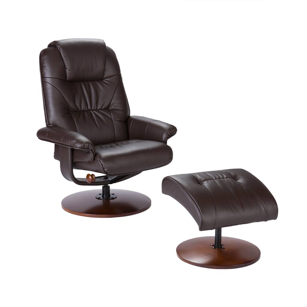 SEI Furniture Gramercy Brown Leather Recliner and Ottoman