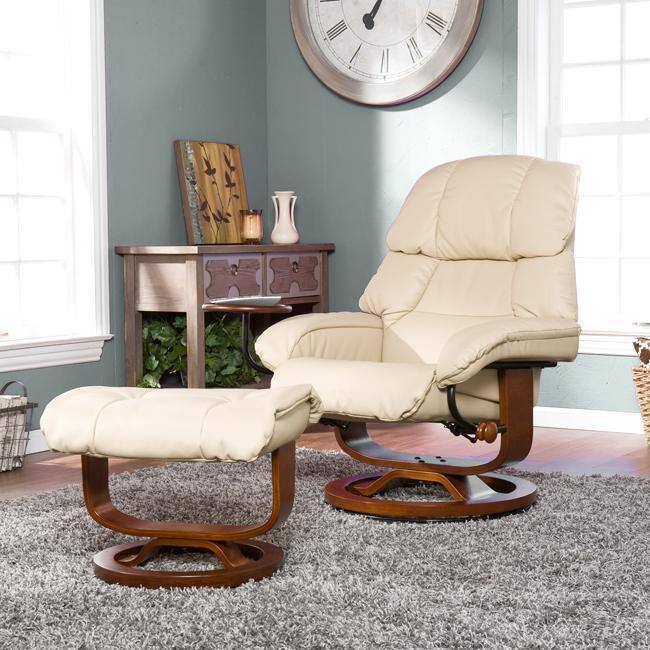 SEI Furniture Francis Taupe Leather Recliner and Ottoman