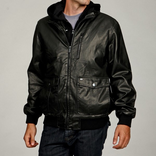Shop Buffalo by David Bitton Men's Black Faux Leather Hooded Jacket