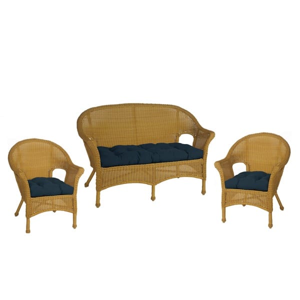 Shop Royal Navy Blue Wicker Chair And Love Seat Cushions Set Of 3 Overstock 5835129