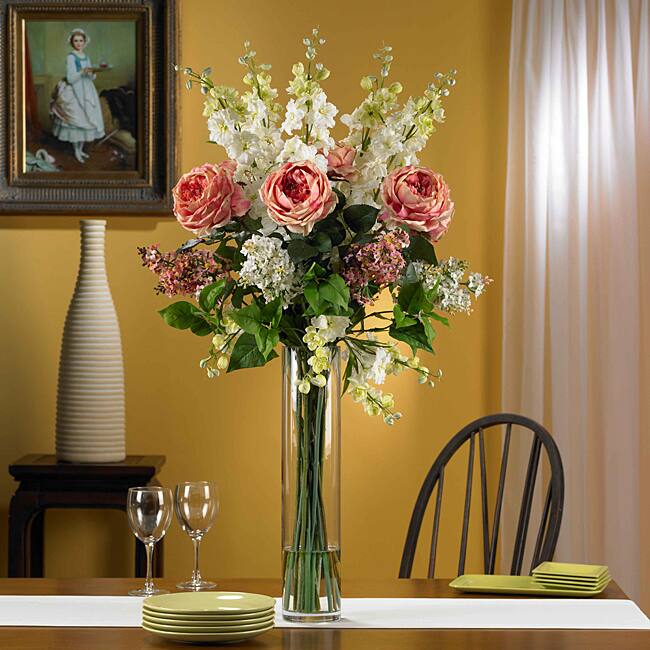 Silk 38-inch Rose/ Delphinium/ Lilac Flower Arrangement - Pink - Pink