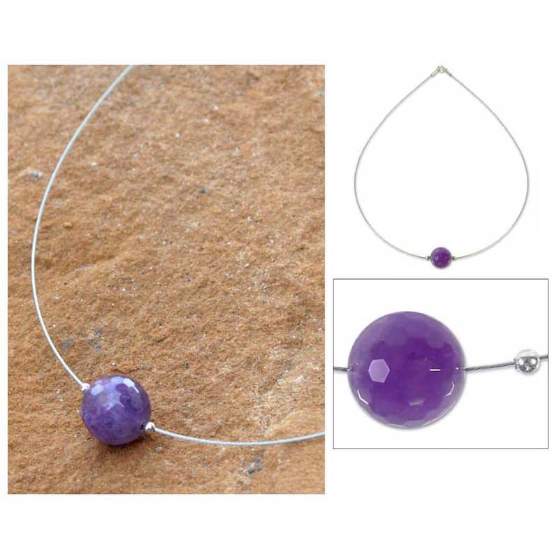 Stainless Steel 'Rotations' Amethyst Necklace (Thailand)