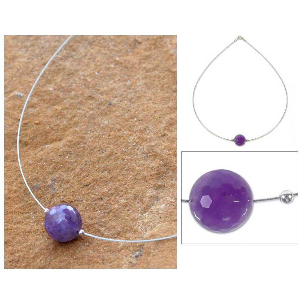 Stainless Steel 'Rotations' Amethyst Necklace (Thailand)