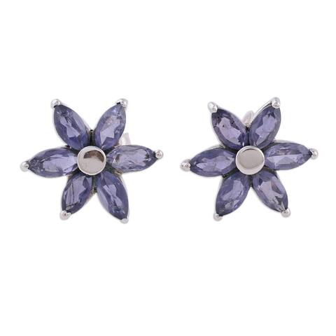 Handmade Iolite flower earrings Ocean Daisy (India)