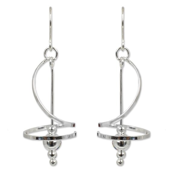 Handmade Sterling Silver Pirouette Drop Swirl/Stately Earrings (Thailand)