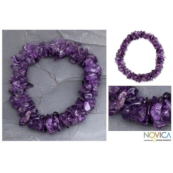 Amethyst 'Lilac Muse' Stretch Bracelet (India) Novica Bracelets