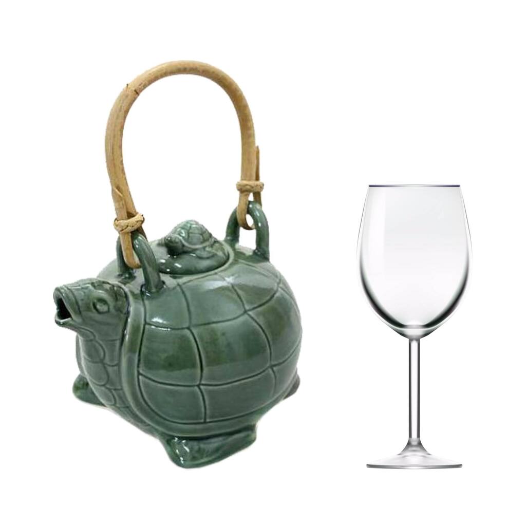 Handmade 7.5-inch Ceramic 'Mother Sea Turtle' Teapot (Indonesia)