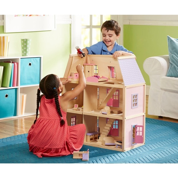 melissa & doug multi level wooden dollhouse